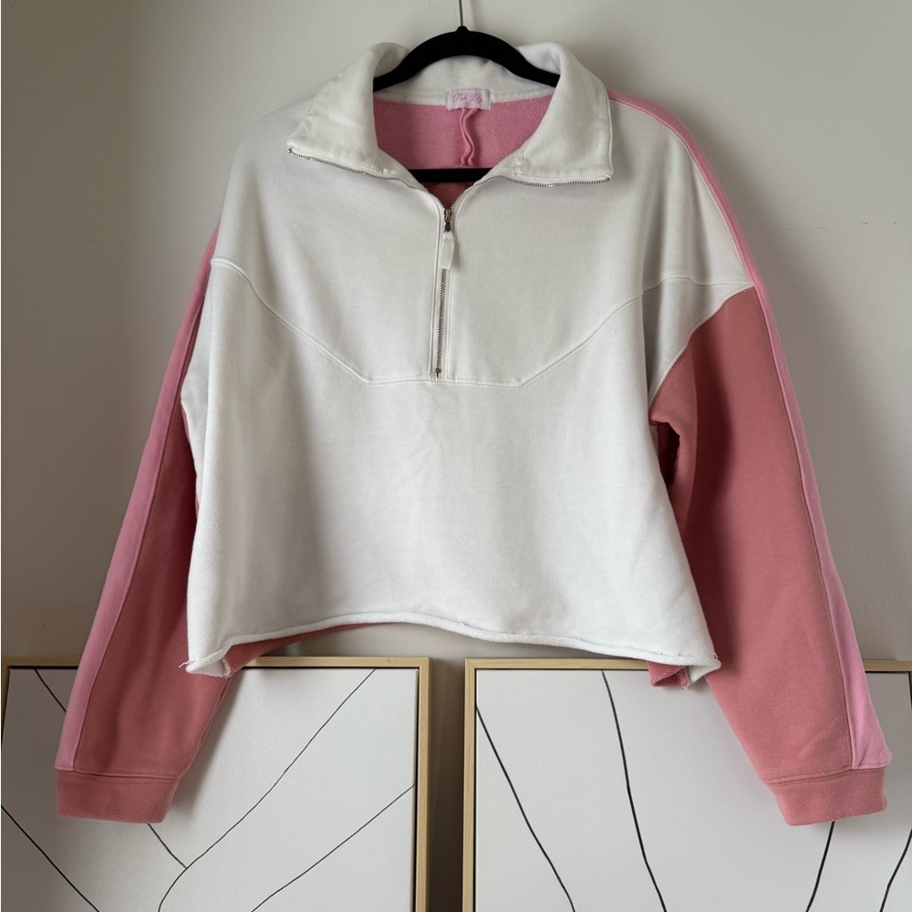 Pink Lily White and Pink Colorblock Quarter-Zip Sweatshirt